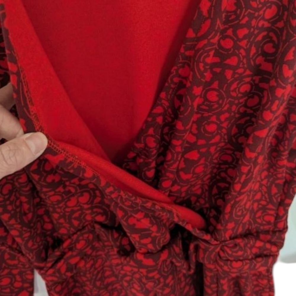 Lands' End Red Dress Moroccan Demure A-Line V-Neck 3/4 Sleeve Cross Over Sz L - Picture 4 of 12